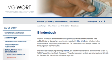 VG Wort im Internet: Blindenb�cher
